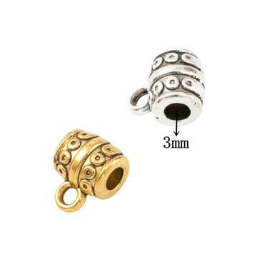 Dotted Barrel Large Hole Bail Bead in Gold and Silver Tones