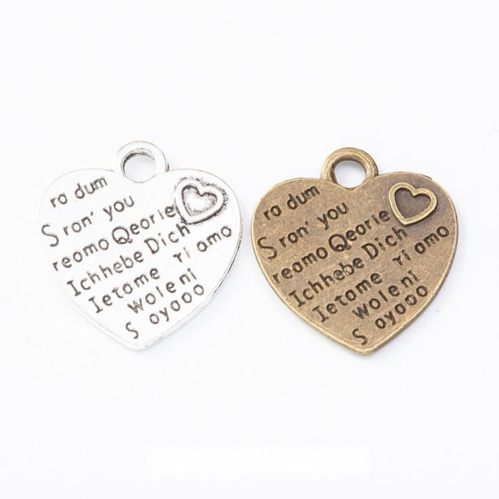 2-Finish Inscribed Heart Metal Jewelry Components for Crafts