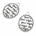 Good Night Repeating Text Round Pendant Charm in Antique Silver view 1