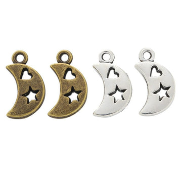Cutout Crescent Moon and Star Charm in Two Finishes