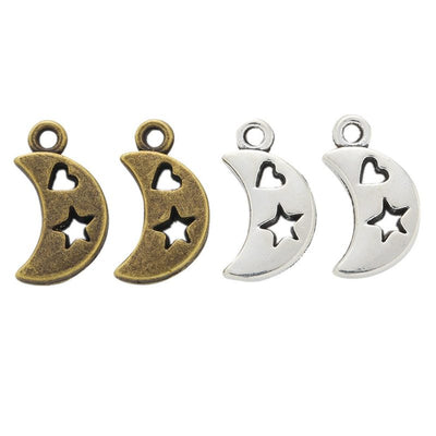 Group view of crescent moon silhouette pierced with star and moon cutouts