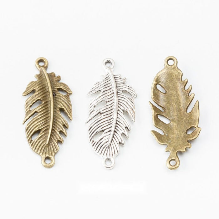 Feather Connector Two-Hole Textured Metal Jewelry Link