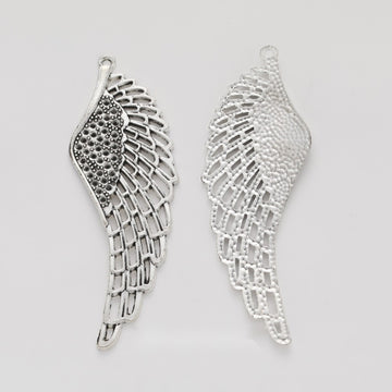 Detailed Feathered Wing Pendant Charm in Antique Silver