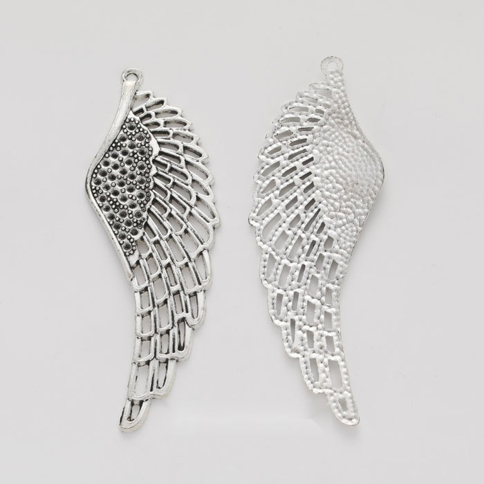 Detailed Feathered Wing Pendant Charm in Antique Silver