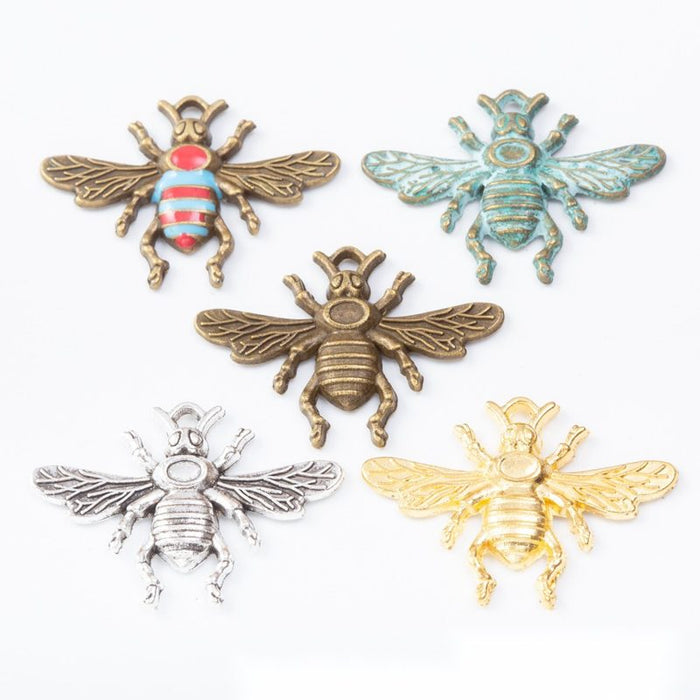 Bee Charm in 5 Finishes Metal Component for Jewelry Making