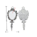 Ornate Hand Mirror Pendant Tray in Antique Silver for Jewelry Making view 1