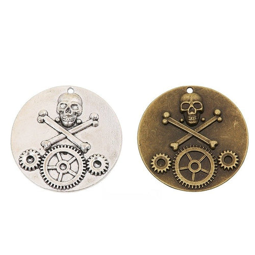 Skull Gear Medallion Charm shown in all pictured finishes on a white background