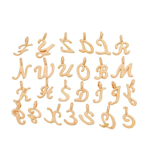 Script alphabet set metal component, grouped front view on white