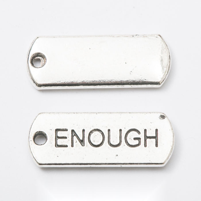 ENOUGH Engraved Rectangular Tag Pendant Charm in Antique Silver