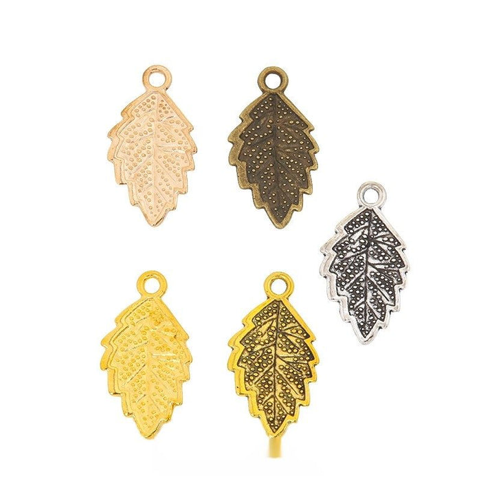 Dotted Leaf Metal Charm in Five Antique and Bright Finishes