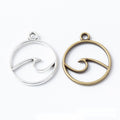 Round Ocean Wave Outline Metal Charm in Two Antique Finishes view 1