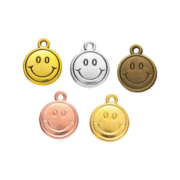 Round Smiley Face Metal Charm Pendant in Five Finishes