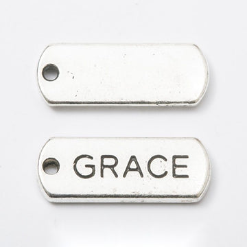 Grace Rectangular Message Tag Charm in Antique Silver