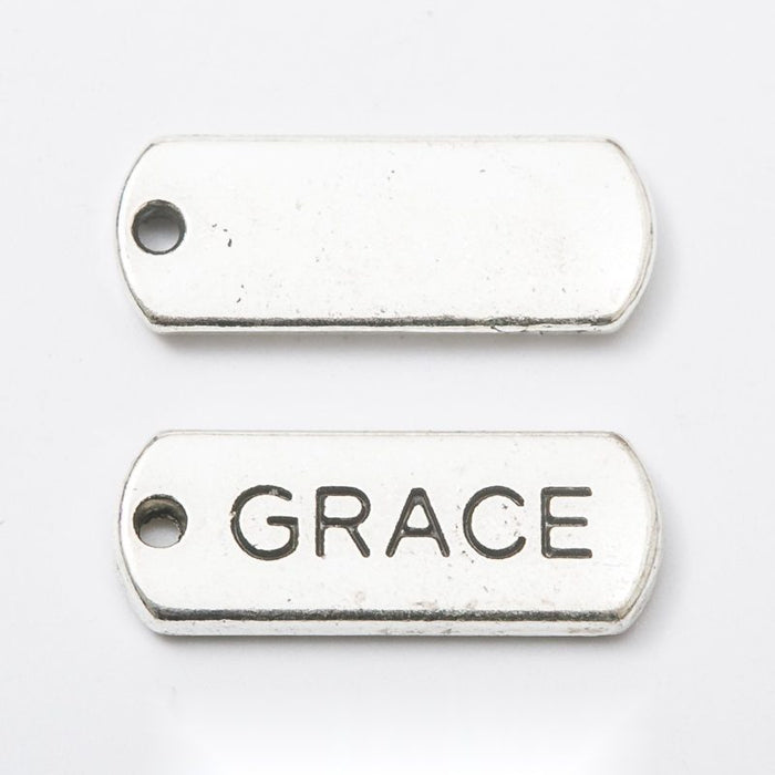 Grace Rectangular Message Tag Charm in Antique Silver