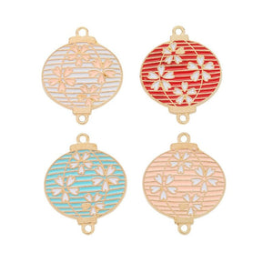 Floral Enamel Lantern Charms for Jewelry Making, Alloy, Four Colors