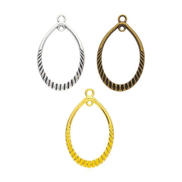 Ribbed Open Teardrop Charm in 3 Metal Finishes for Jewelry Making