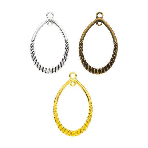 Ribbed Open Teardrop Charm shown in all pictured finishes on a white background