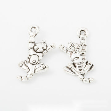 Playful Cartoon Cat Pendant Charm in Antique Silver Tone