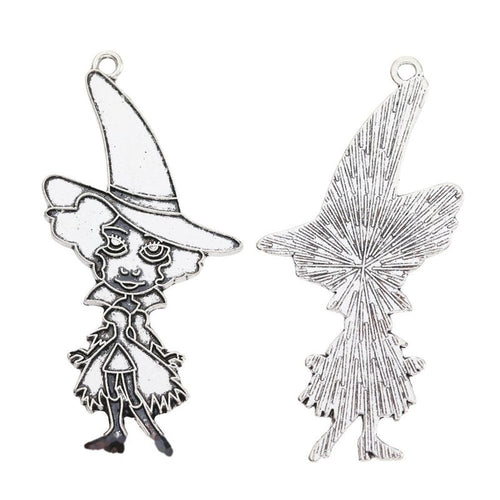 Cartoon Witch Charm shown in the available metal finishes on white