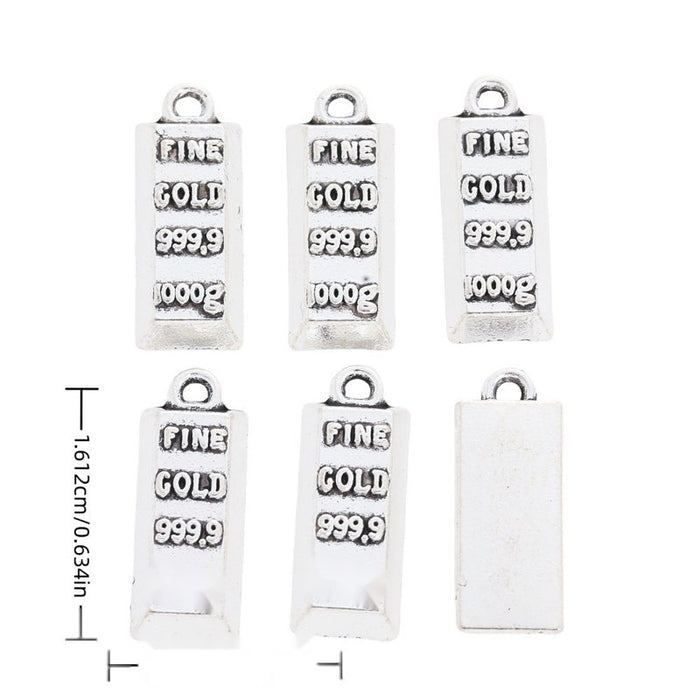 Lettered Gold Bar Metal Charms in Antique Silver Finish
