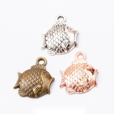Rounded Fish Textured Metal Charm Pendant shown in the available visible finishes