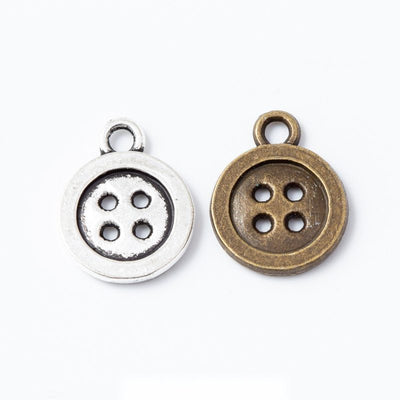 Front comparison of round four-hole button metal component in 2 finishes