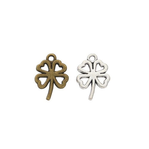 Open Four Leaf Clover Charm shown in all pictured finishes on a white background