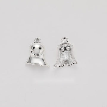 Small Smiling Cartoon Ghost Metal Charm in Antique Silver