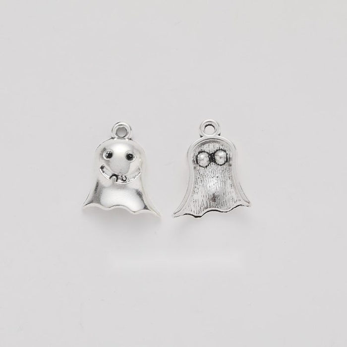 Small Smiling Cartoon Ghost Metal Charm in Antique Silver