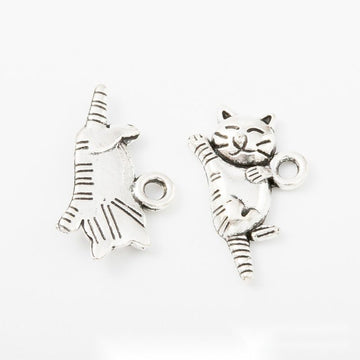 Playful Cat Metal Charm Antique Silver Craft Supply