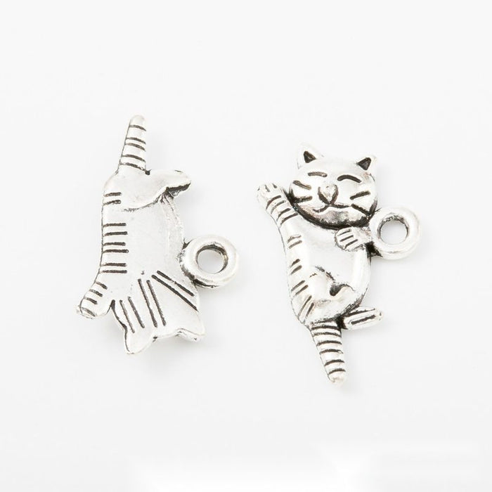 Playful Cat Metal Charm Antique Silver Craft Supply