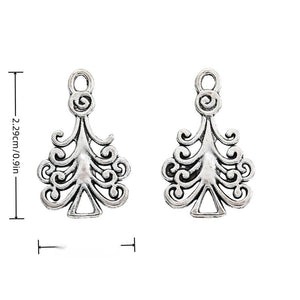 Ornate Christmas Tree Metal Charms in Antique Silver