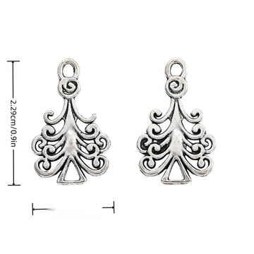 Ornate Christmas Tree Metal Charms in Antique Silver