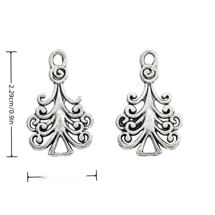 Ornate Christmas Tree Metal Charms in Antique Silver