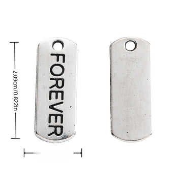 FOREVER Engraved Rectangular Tag Pendant Charm in Antique Silver