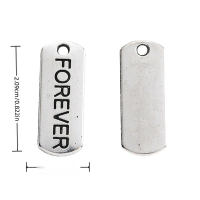 FOREVER Engraved Rectangular Tag Pendant Charm in Antique shown in front and back product view
