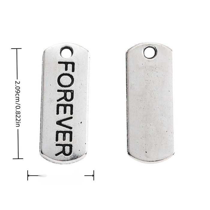 FOREVER Engraved Rectangular Tag Pendant Charm in Antique Silver