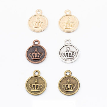 Crown Medallion Charm Round Metal Pendant in Four Finishes