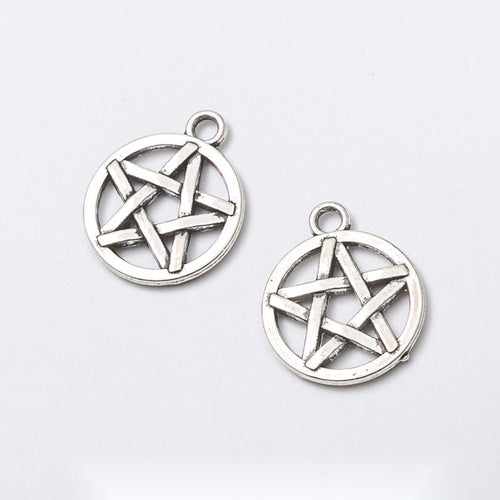 Front display of the round framed pentagram in its pictured metal finishes