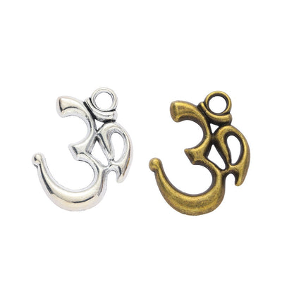 Crescent Moon Om Symbol Pendant Charm in Two Finishes shown in front and back product view