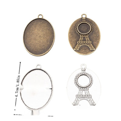 Group view of oval pendant setting styles on a white background