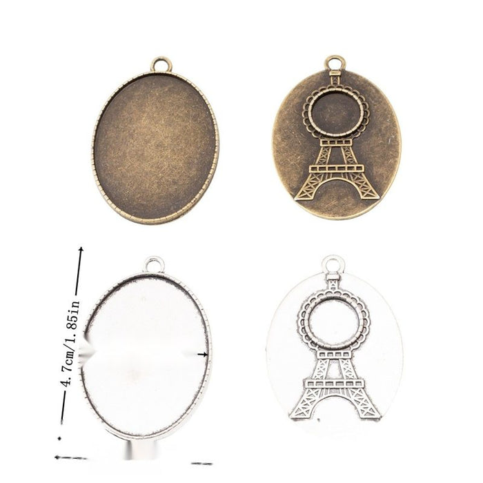 Oval Cabochon Pendant Settings with Eiffel Tower Back Detail