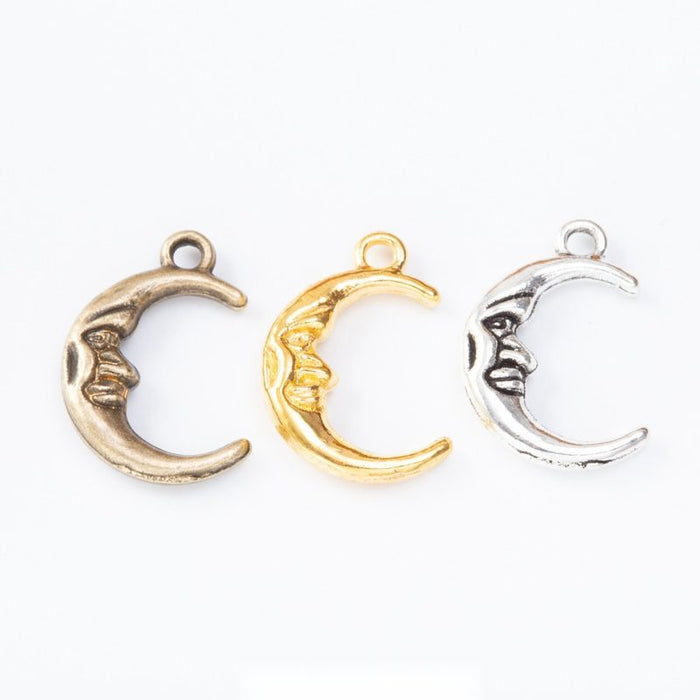 Vintage Finish Metal Moon Face Crescent Charms in 3 Style Options