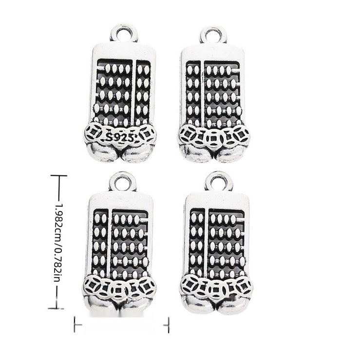 Double-Panel Abacus Metal Charms in Antique Silver
