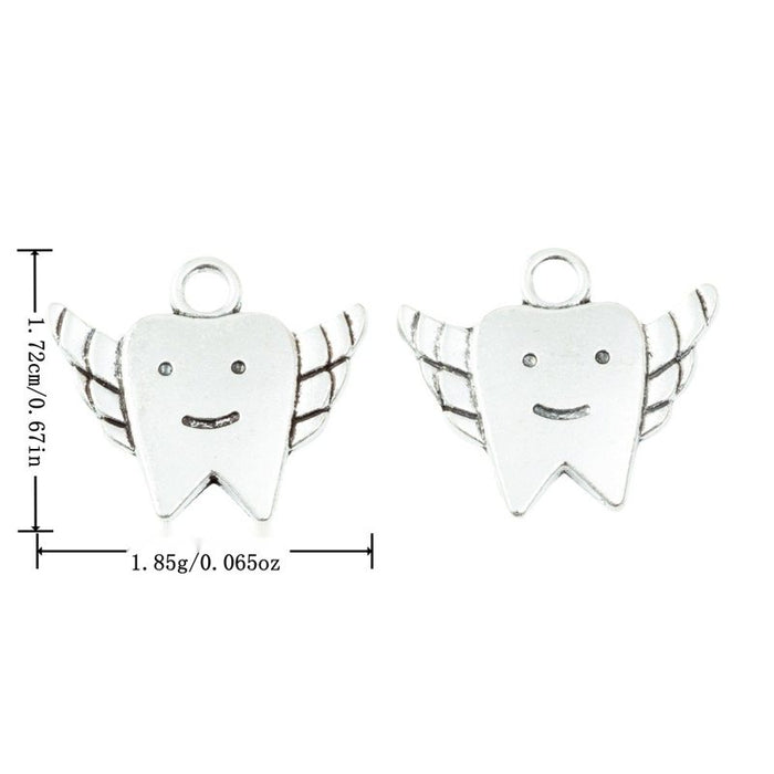 Winged Tooth Charm in Antique Silver Finish for Jewelry Making