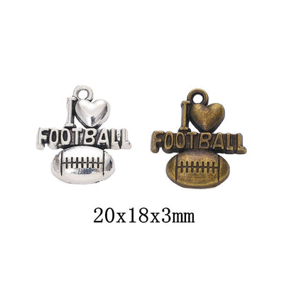 Football Word and Ball Pendant Charm in Two Finishes shown in front and back product view