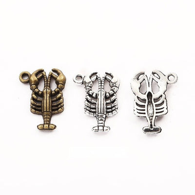 Grouped front views of lobster charms
