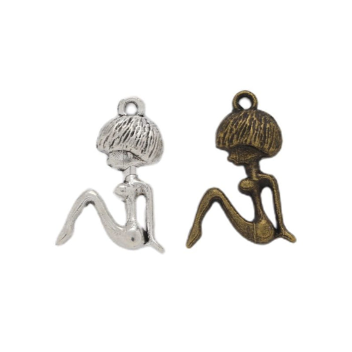 Seated Bob-Hair Woman Charm In 2 Metal Finishes For Jewelry Making