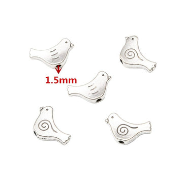 Small Engraved Bird Bead In Antique Silver Metal Finish