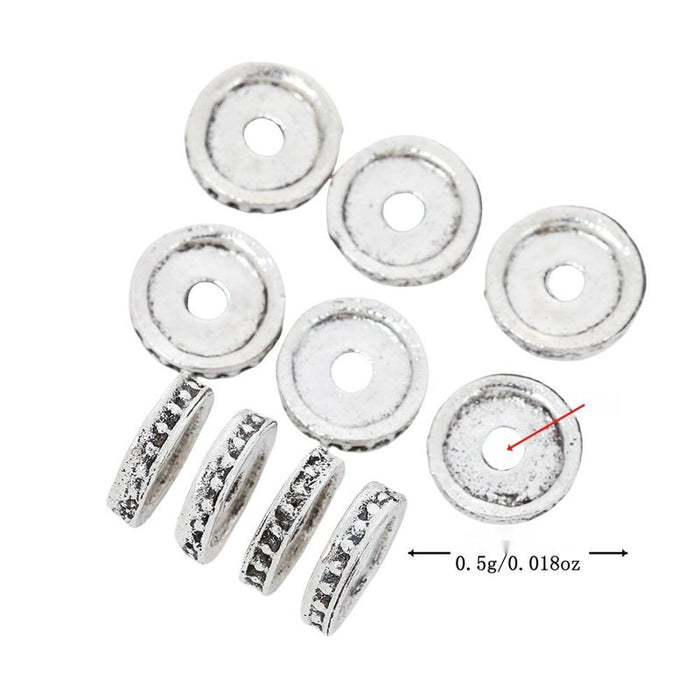 Round Disc Spacer Bead in Antique Silver Tone Jewelry Making Component